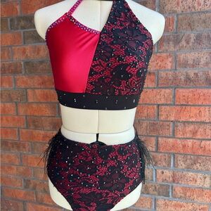 Red and Black Lace Women's Dancewear Set